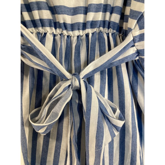Janette Plus Dress Womens 1X Blue Stripe Short Sleeve Faux Wrap USA Made Coastal - Picture 10 of 12